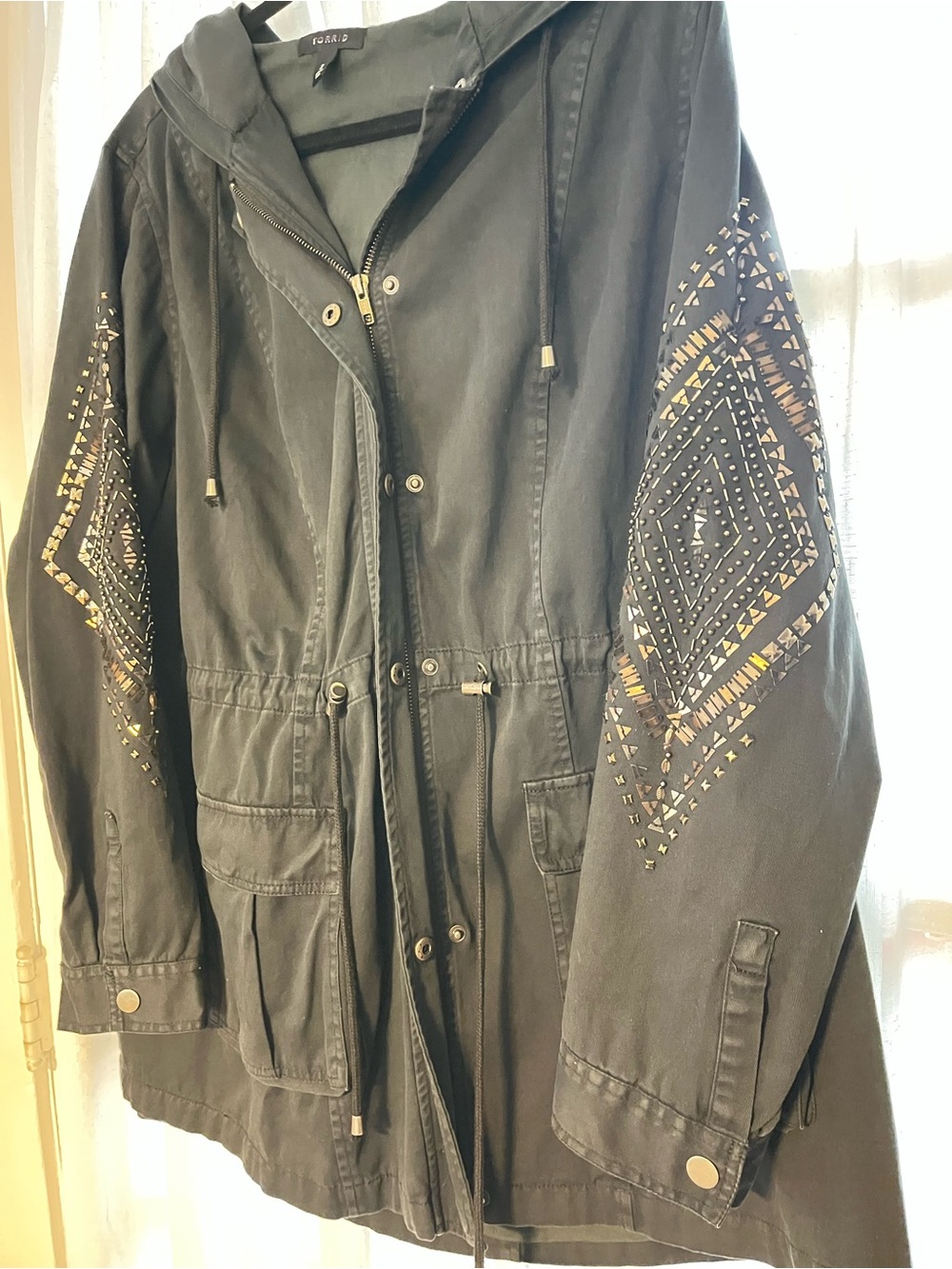 torrid Black Hooded Embroidered Utility Jacket